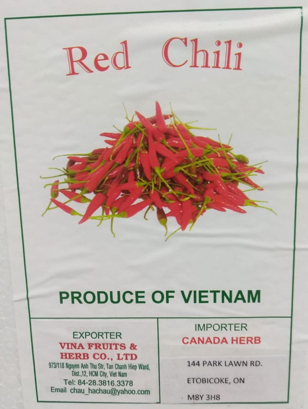 Food Recall Warning (Salmonella) Canada Herb brand Red Chili Food